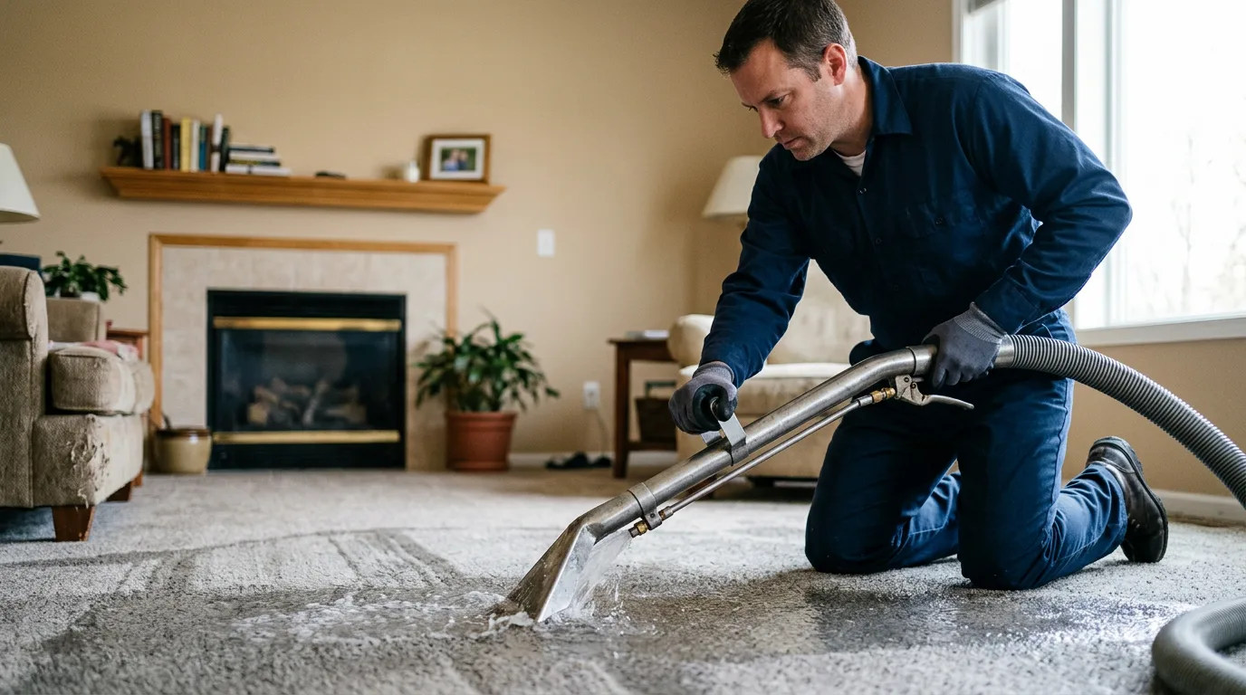 Water damage restoration technician working near Hollis, NY